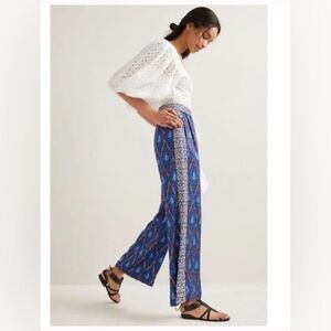 Anthropologie Vale Blue Wide Leg Printed Pants